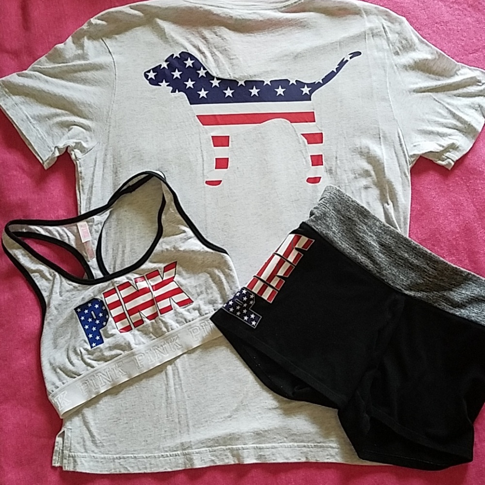 July 4th PINK Shirt, Sports Bra and Shorts Set